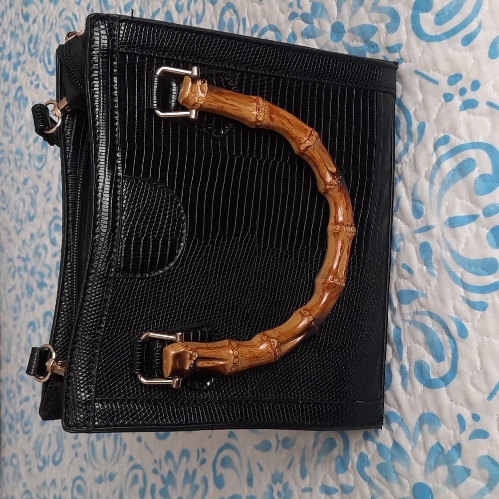 MW Most Wanted Black Handbag with Faux Bamboo Handles